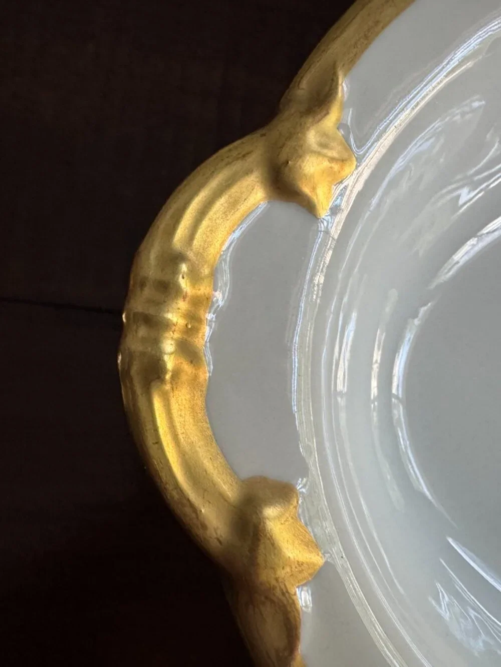Antique C. Ahrenfeldt Limoges Gold Trim Oval Serving Bowl Gump's SF c. 1910